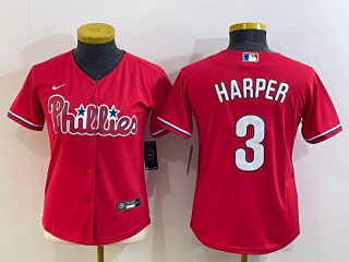 Youth Philadelphia Phillies #3 Bryce Harper Red Cool Base Stitched Baseball Jersey