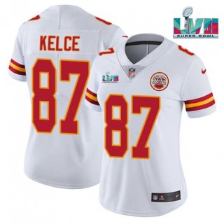 Women's Kansas City Chiefs #87 Travis Kelce White Super Bowl LVII Patch Vapor Stitched
