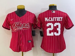 women San Francisco 49ers #23 Christian McCaffrey Red With Patch Cool Base Stitched