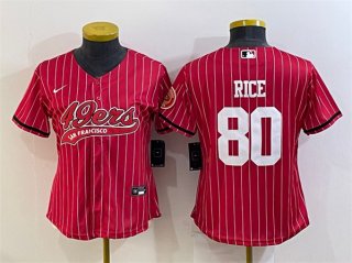women San Francisco 49ers #80 Jerry Rice Red With Patch Cool Base Stitched Baseball