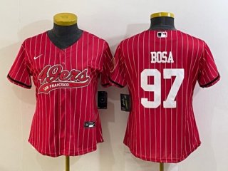 women San Francisco 49ers #97 Nick Bosa Red With Patch Cool Base Stitched Baseball