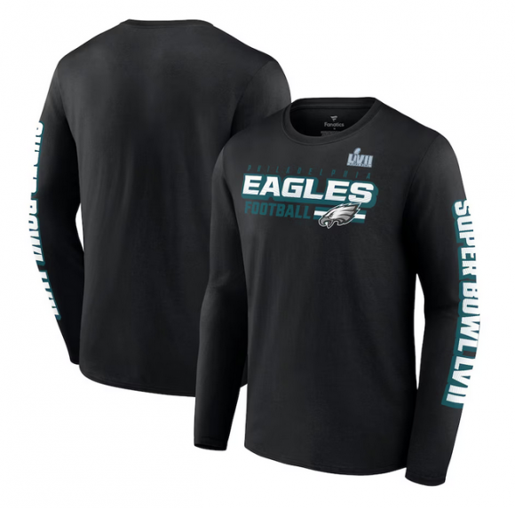 Men's Philadelphia Eagles Black Super Bowl LVII Star Trail Long Sleeve T-Shirt