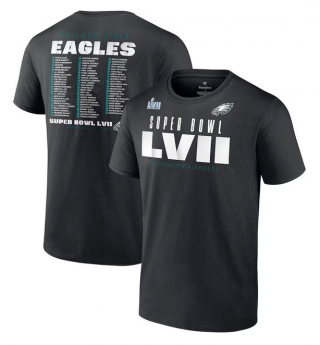 Men's Philadelphia Eagles Black Super Bowl LVII Varsity Roster T-Shirt