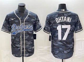 Los Angeles Dodgers #17 Shohei Ohtani Gray Camo Cool Base With Patch Stitched