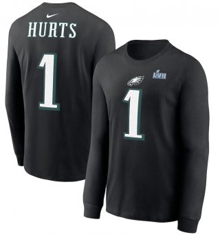 Jalen Hurts Philadelphia Eagles Nike Super Bowl LVII Name & Number Long Sleeve T-Shirt - Black.