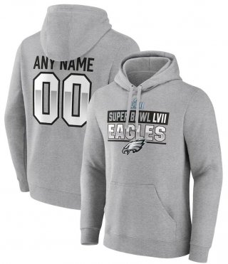 Philadelphia Eagles Fanatics Branded Super Bowl LVII Custom Name & Number Pullover Hoodie - Gray