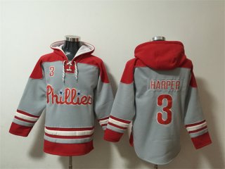 Philadelphia Phillies #3 Bryce Harper GrayRed Ageless Must-Have Lace-Up Pullover
