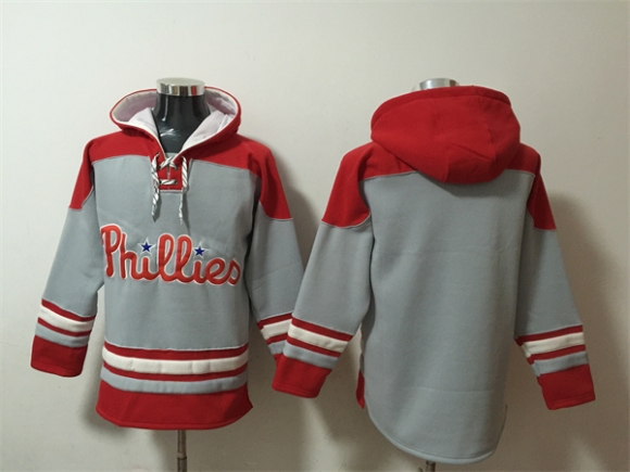 Philadelphia Phillies Blank GrayRed Ageless Must-Have Lace-Up Pullover Hoodie