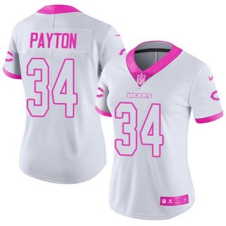 BBears #34 Walter Payton White Pink Women Stitched NFL Limited Rush Fashion