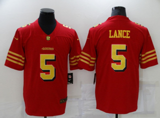 Men's San Francisco 49ers #5 Trey Lance Red Gold Vapor Untouchable Limited Stitched