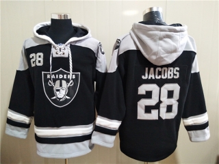 Las Vegas Raiders #28 Josh Jacobs Black Ageless Must-Have Lace-Up Pullover Hoodie