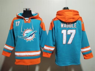 Miami Dolphins #17 Jaylen Waddle Aqua Lace-Up Pullover Hoodie