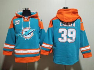 Miami Dolphins #39 Larry Csonka Aqua Lace-Up Pullover Hoodie