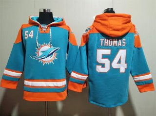 Miami Dolphins #54 Zach Thomas Aqua Lace-Up Pullover Hoodie