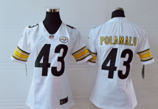 Pittsburgh Steelers Troy Polamalu #43 white women jersey