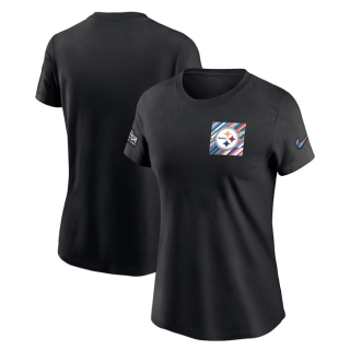 Women's Pittsburgh Steelers Black 2023 Crucial Catch Sideline Tri-Blend T-Shirt(Run