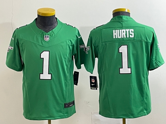 Youth Philadelphia Eagles #1 Jalen Hurts Green Vapor Limited Stitched Football