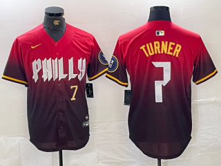 Philadelphia Phillies #7 Trea Turner red 2024 City Connect Stitched Jersey 3