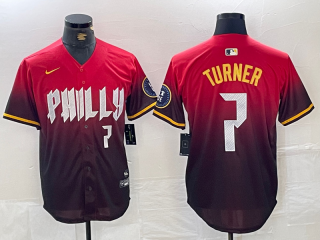 Philadelphia Phillies #7 Trea Turner red 2024 City Connect Stitched Jersey 4