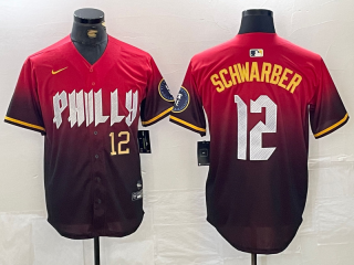 Philadelphia Phillies #12 Kyle Schwarber red 2024 City Connect Limited Stitched Jersey 3