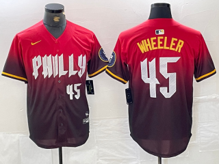 Philadelphia Phillies #45 Zack Wheeler Red 2024 City Connect Stitched Jersey 2