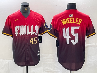 Philadelphia Phillies #45 Zack Wheeler Red 2024 City Connect Stitched Jersey 3