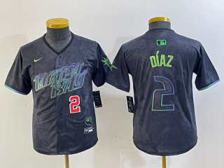 Youth Tampa Bay Rays #2 Yandy Díaz Charcoal 2024 City Connect Limited Stitched Baseball Jersey 3
