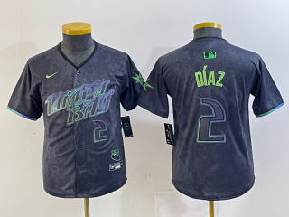 Youth Tampa Bay Rays #2 Yandy Díaz Charcoal 2024 City Connect Limited Stitched Baseball Jersey 4