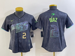 Women Tampa Bay Rays #2 Yandy Díaz Charcoal 2024 City Connect Limited Stitched Baseball Jersey 2
