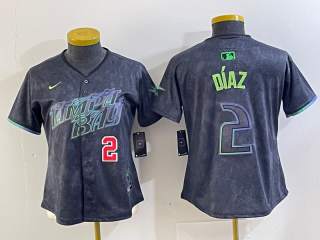 Women Tampa Bay Rays #2 Yandy Díaz Charcoal 2024 City Connect Limited Stitched Baseball Jersey 3