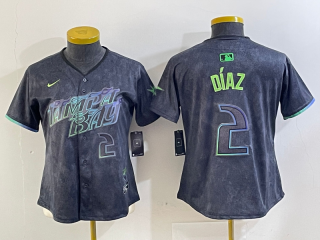 Women Tampa Bay Rays #2 Yandy Díaz Charcoal 2024 City Connect Limited Stitched Baseball Jersey 4