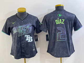 Women Tampa Bay Rays #2 Yandy Díaz Charcoal 2024 City Connect Limited Stitched Baseball Jersey 5