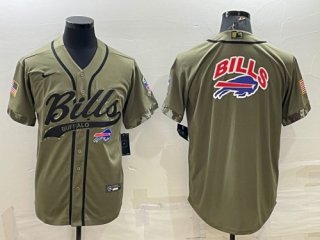 Buffalo Bills Olive Salute To Service Team Big Logo Cool Base Stitched Baseball Jersey