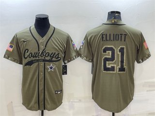 Dallas Cowboys #21 Ezekiel Elliott 2022 Olive Salute To Service Cool Base Stitched