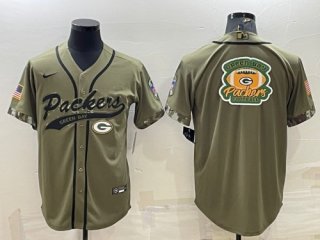 Green Bay Packers Olive Salute To Service Team Big Logo Cool Base Stitched Baseball