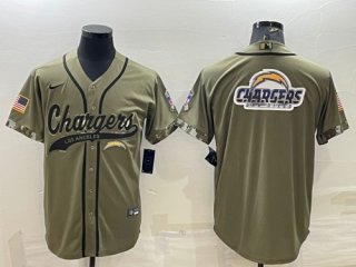 Los Angeles Chargers Olive Salute To Service Team Big Logo Cool Base Stitched