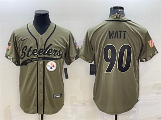 Pittsburgh Steelers #90 T.J. Watt Olive 2022 Salute To Service Cool Base Stitched