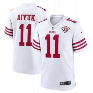 San Francisco 49ers #11 Brandon Aiyuk 2022 New White With 75th Anniverseray Patch