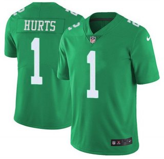 Philadelphia Eagles #1 Jalen Hurts Green Color Rush Stitched Football Jersey