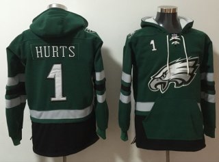 Philadelphia Eagles #1 Jalen Hurts Green Ageless Must-Have Lace-Up Pullover Hoodie