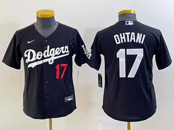 Youth Los Angeles Dodgers #17 Shohei Ohtani Black with red number Stitched Baseball Jersey