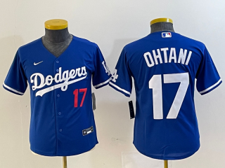 Youth Los Angeles Dodgers #17 Shohei Ohtani Blue with red number Stitched Baseball Jersey