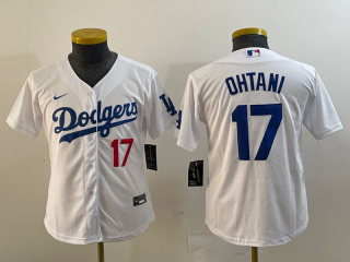 Youth Los Angeles Dodgers #17 Shohei Ohtani White with red numbr Stitched Baseball Jersey