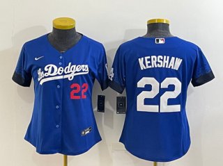 Women's Los Angeles Dodgers #22 Clayton Kershaw Royal City Connect Stitched Baseball red