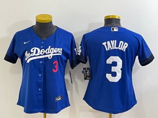 Women's Los Angeles Dodgers #3 Chris Taylor Royal City Connect Stitched Baseball with red number