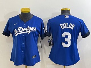 Women's Los Angeles Dodgers #3 Chris Taylor Royal City Connect Stitched Baseball