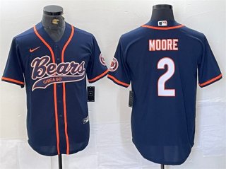 Chicago Bears #2 DJ Moore Navy With Patch Cool Base Stitched Baseball Jersey