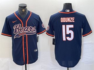 Chicago Bears #15 Rome Odunze Navy With Patch Cool Base Stitched Baseball Jersey