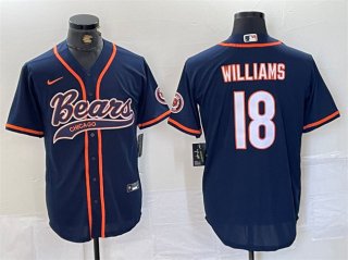 Chicago Bears #18 Caleb Williams Navy With Patch Cool Base Stitched Baseball Jersey