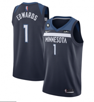 Men's Minnesota Timberwolves #1 Anthony Edwards Navy Icon Edition With NO.6 Patch